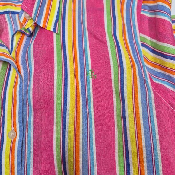Ralph Lauren Linen Short Sleeve Top Blouse Striped Colourful Women's Size Medium - Picture 4 of 12